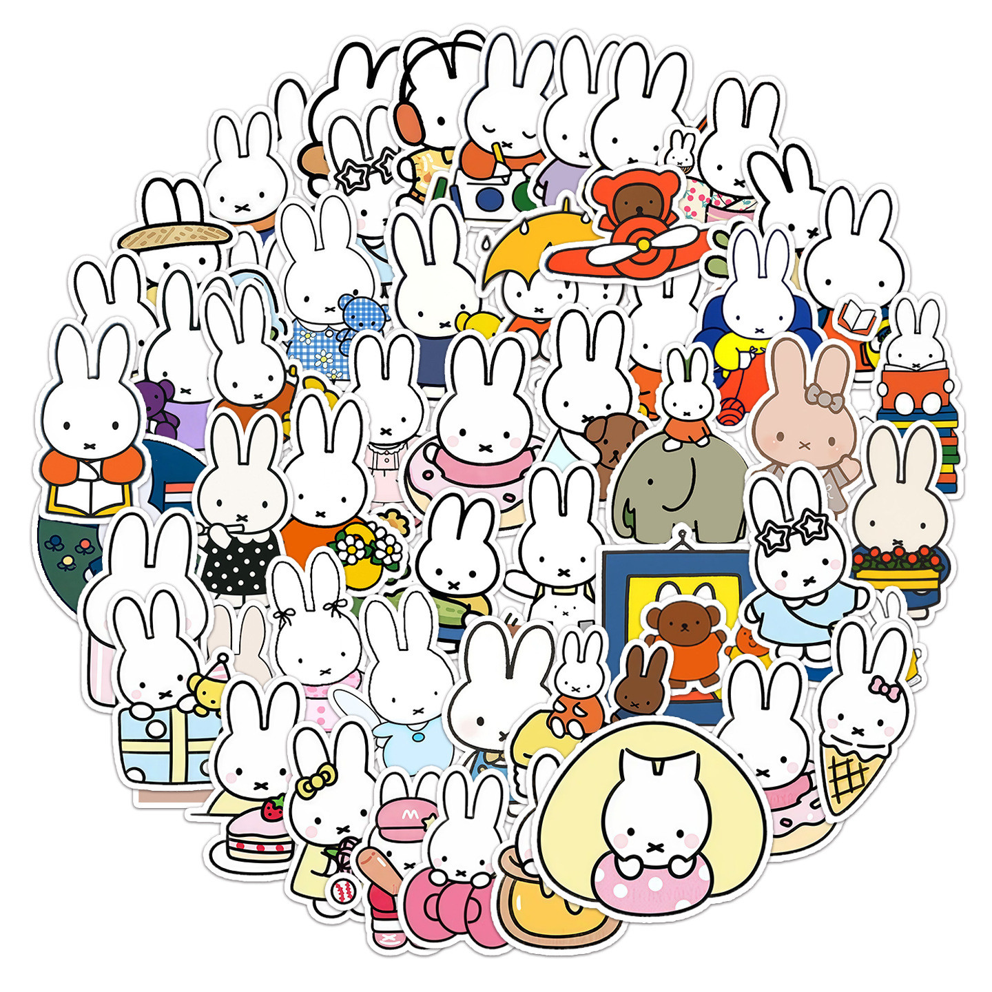 50张爆款推荐卡通米菲兔周边贴纸环保不重复可爱玩具贴画装饰手机笔记本背景墙水杯平板DIY车窗洗衣机防水贴,淘宝优惠券,粉丝福利购,淘宝优惠卷