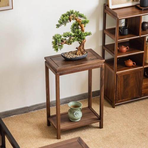 北美黑胡桃木花架实木鱼缸架子新中式禅意盆景架阳台长方形置物架 - 图3