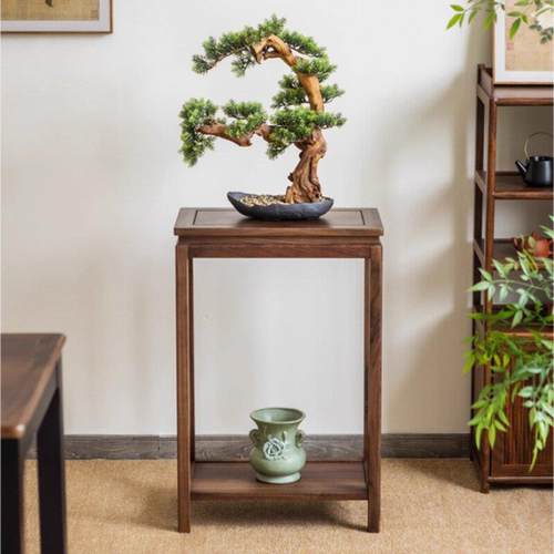 北美黑胡桃木花架实木鱼缸架子新中式禅意盆景架阳台长方形置物架 - 图0