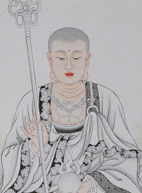地藏王菩萨结缘画像m佛家大愿菩萨神像挂画客厅家用供奉丝绸装饰