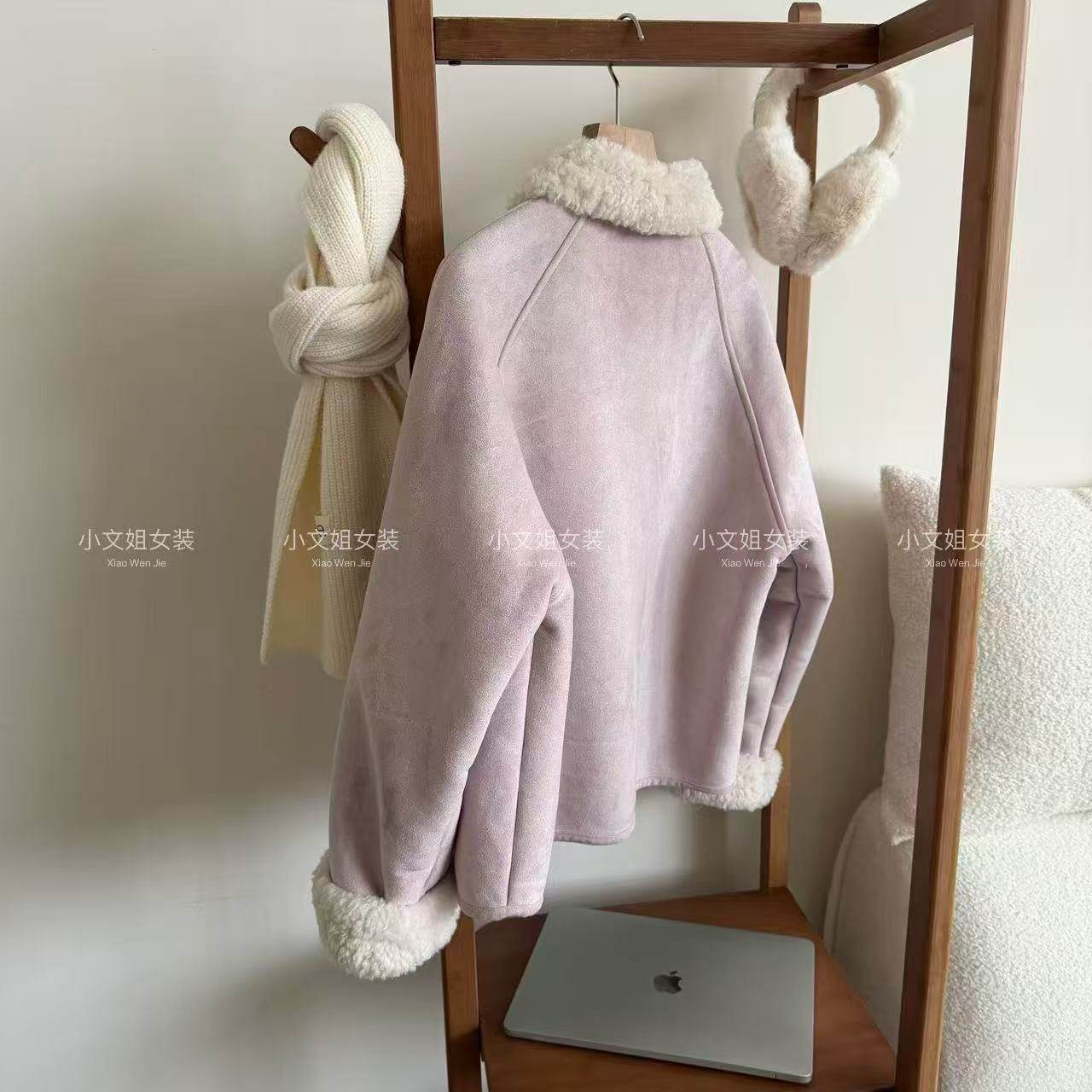 小文姐 W2428-皮毛一体手工毛球超温柔韩系宽松休闲上衣女短外套,淘宝优惠券,粉丝福利购,淘宝优惠卷