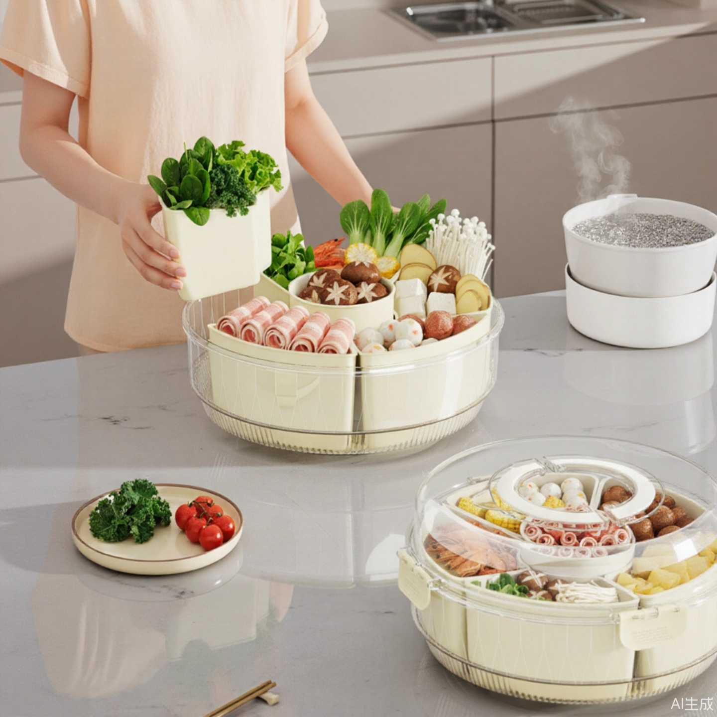 旋转分格火锅配菜盘客厅茶几餐桌酒吧水果盘干果盘坚果零食糖果盒,淘宝优惠券,粉丝福利购,淘宝优惠卷