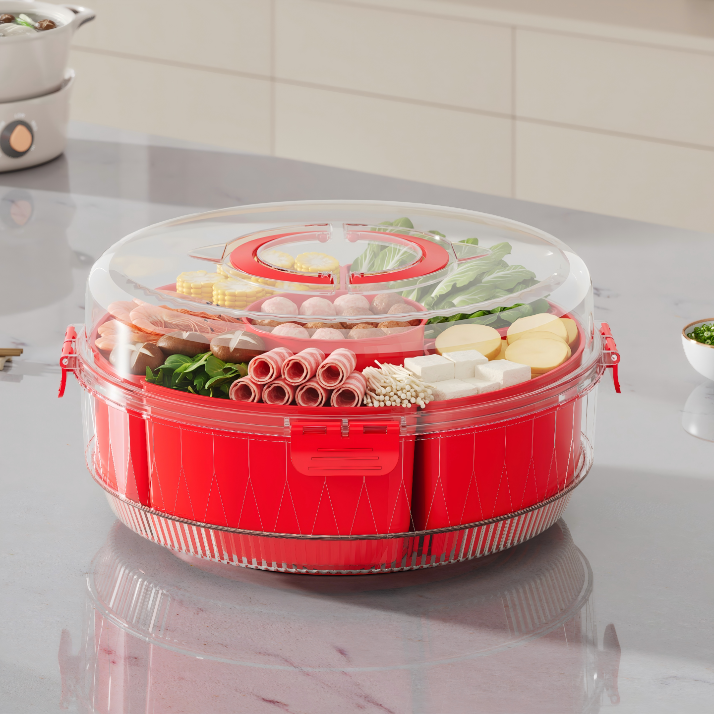 旋转分格火锅配菜盘客厅茶几餐桌酒吧水果盘干果盘坚果零食糖果盒,淘宝优惠券,粉丝福利购,淘宝优惠卷