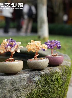 灵隐文创馆发财树摆件黄水晶风水玄关招财桌面摆件办公室水晶摆件