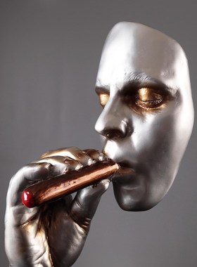 复古抽象摆件抽烟人物雕塑创意艺术品会所O家装饰品摆设橱窗道具