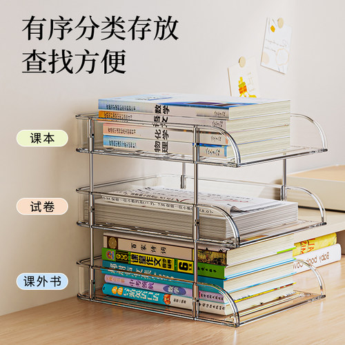 整理师推荐书桌置物架多层透明桌上书本收纳架办公桌文件具收纳盒 - 图0