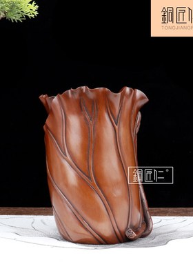 铜匠仁 紫铜荷叶笔筒铜摆件 客厅办公室装饰工艺品家居饰品摆设