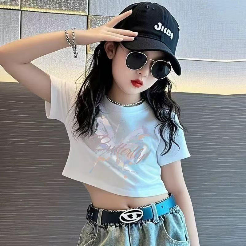 夏季短款纯棉短袖T恤肚脐高腰夏季女童儿童白色短款半袖上衣童装,淘宝优惠券,粉丝福利购,淘宝优惠卷