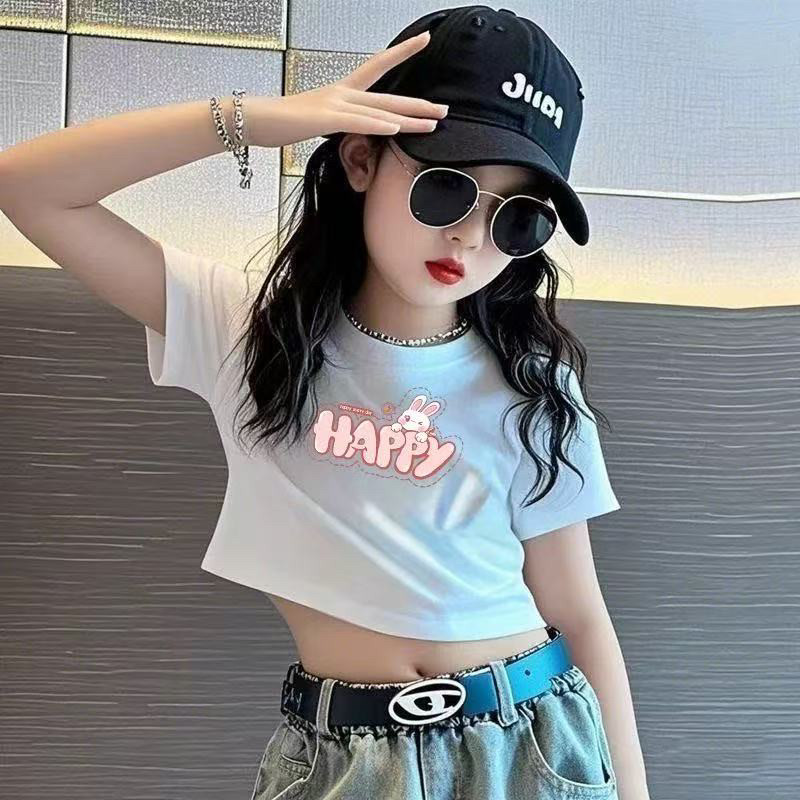 夏季短款纯棉短袖T恤肚脐高腰夏季女童儿童白色短款半袖上衣童装,淘宝优惠券,粉丝福利购,淘宝优惠卷