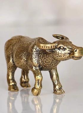 实心黄铜大水牛小摆件覆古铜器生肖牛茶宠动物桌面客厅招财保平安