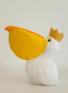 木刻自习室醍醐灌顶装饰摆件治愈系鹈鹕手工情侣礼物雕刻动物车饰