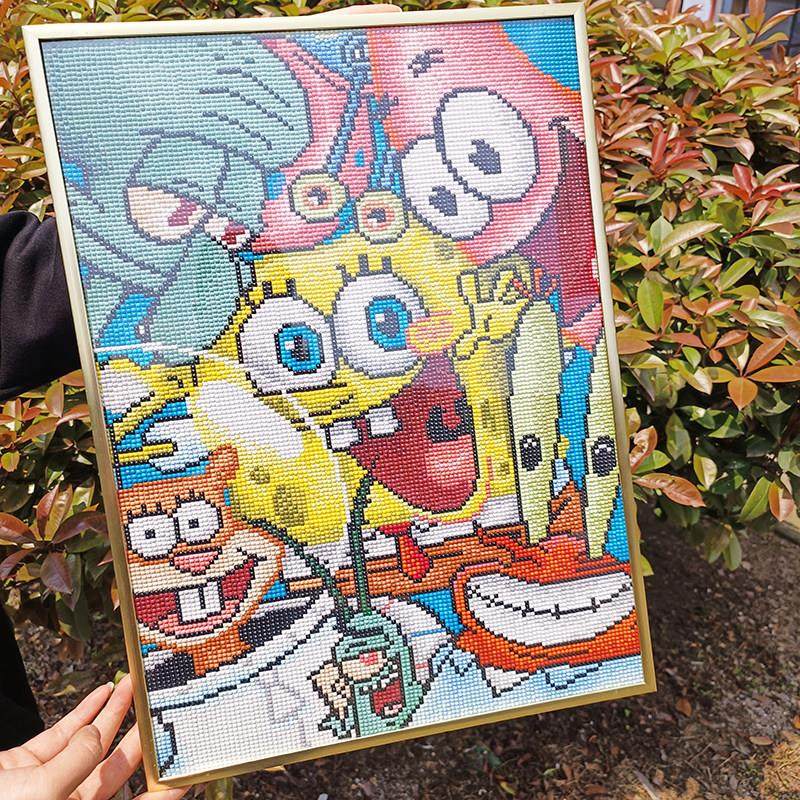 5D卡通钻石画 画带框动漫海绵宝宝满钻儿童手工点贴钻十字绣客厅,淘宝优惠券,粉丝福利购,淘宝优惠卷