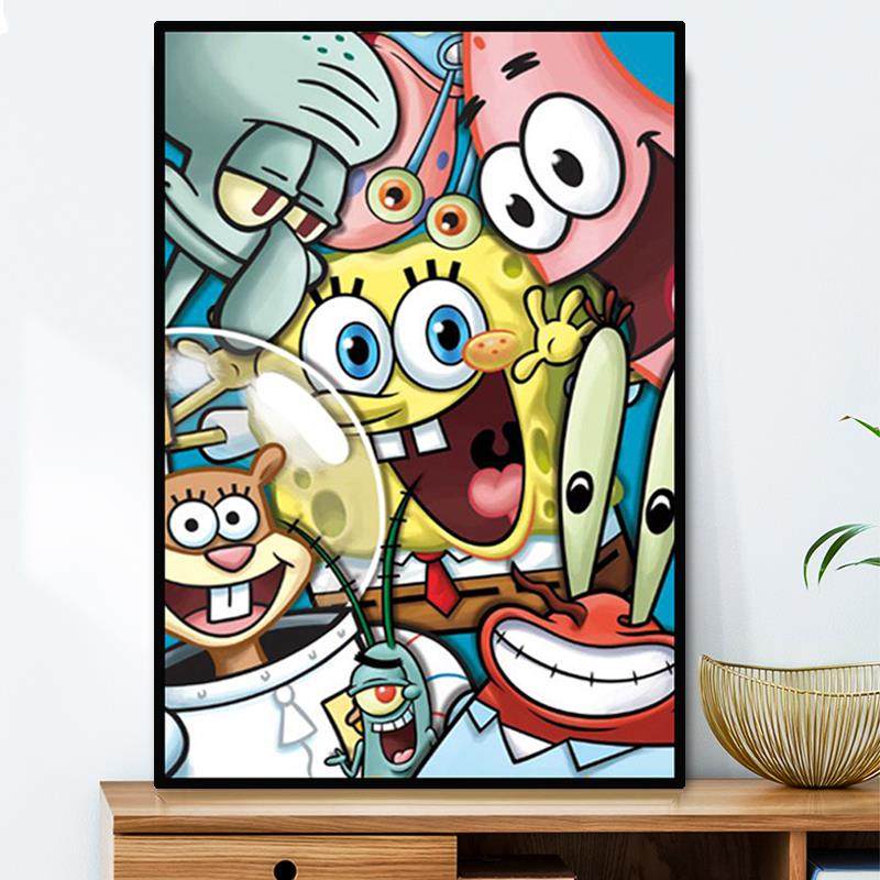 5D卡通钻石画 画带框动漫海绵宝宝满钻儿童手工点贴钻十字绣客厅,淘宝优惠券,粉丝福利购,淘宝优惠卷