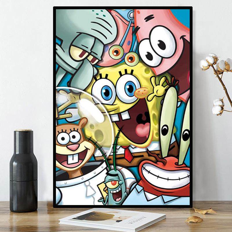 5D卡通钻石画 画带框动漫海绵宝宝满钻儿童手工点贴钻十字绣客厅,淘宝优惠券,粉丝福利购,淘宝优惠卷