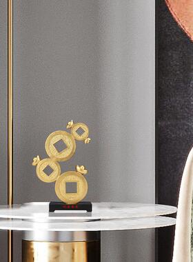 财源滚滚铜钱摆件新中式高端客厅玄关办公室桌面酒柜装饰品工艺品