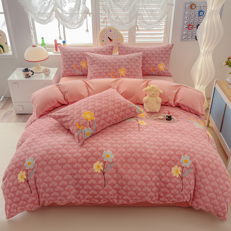 C浪莎爆款牛奶绒印花款绒四件套加厚保暖床上用品