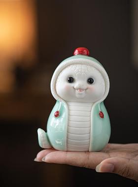 创意陶瓷蛇摆件蛇年可爱生肖吉祥物工艺品招财家居风水装饰小礼品