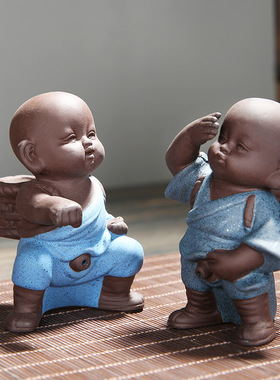 喷水尿童创意紫砂茶宠摆件小和尚