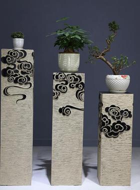 新中式落地仿古石柱客厅玄关家居展示柱展厅摆件底座祥云柱装饰品