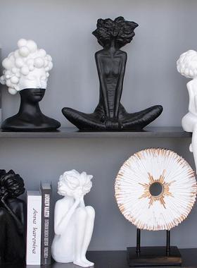 创意黑白艺术女人北欧简约抽象人物摆件客厅软装饰品样板间摆设
