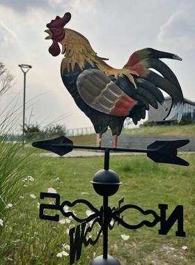 欧式复古铁艺风向标测风仪风车花园墙面屋顶装饰双面彩色公鸡装饰