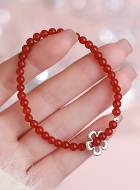 个性银红玛瑙花朵手链复古个性