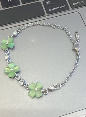 新款猫眼石四叶草幸运手链项链套装青野星愿时尚森系闺蜜礼物配饰