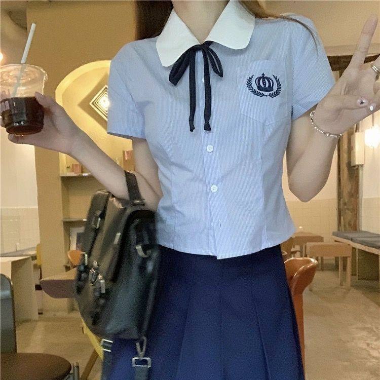 蓝色学院风衬衫百褶裙套装女高级感jk上衣短裙两件套夏季2024新款,淘宝优惠券,粉丝福利购,淘宝优惠卷