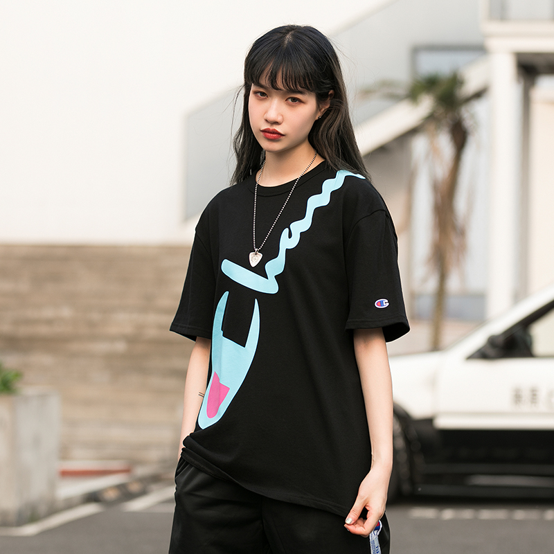 Champion 冠军 T1919G 男女同款过肩大LOGO纯棉短袖T恤 3色 99元包邮包税 值值值-买手聚集的地方