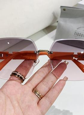 新方款潮防紫外线渐变太阳眼镜女士夏防晒无框太阳镜女墨镜高级感