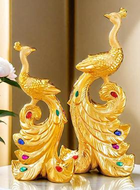 孔雀摆件客厅电视柜酒柜装饰品陶瓷电镀中式高档大气新款新房摆设