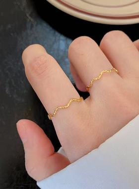 【钛钢不掉色】波浪碎金子花纹雕刻曲线波纹素圈闺蜜戒指