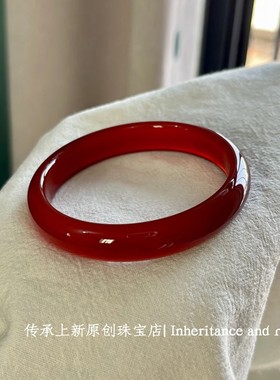 天然红玛瑙手镯女正圈玉镯玉石高冰种玉髓素圈镯子妈妈款生日礼物