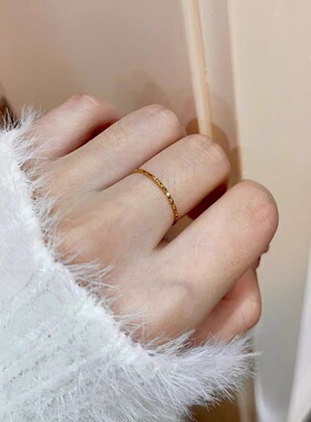 不掉色0.5mm巨细素圈戒指女叠戴食指戒钛钢指环尾戒百搭礼送女友