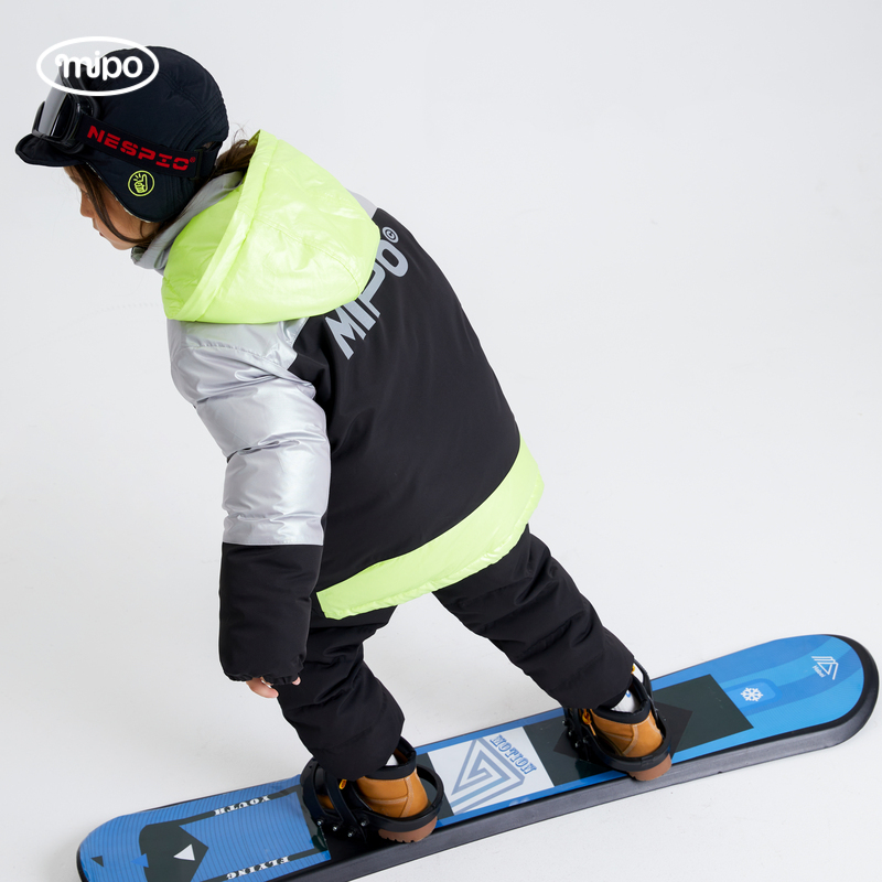 mipo儿童三防戶外滑雪羽绒服男女童冬季连帽保暖外套滑雪场