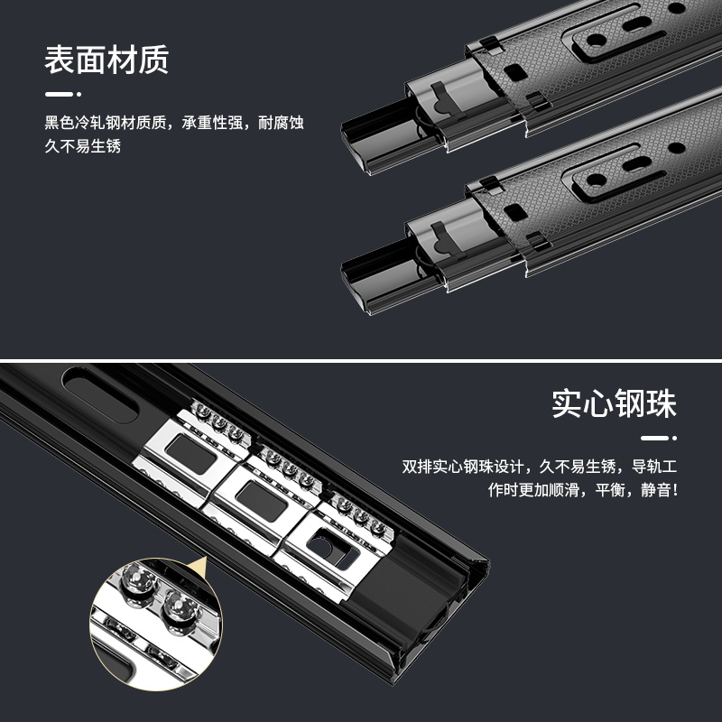 加厚抽屉轨道不锈钢静音滚珠家用三节滑轨3二节工业缓冲导轨滑道 - 图1