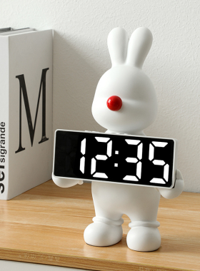 速发创意客厅兔装饰电子时表桌计摆件高颜值设面感钟钟摆台摆放式