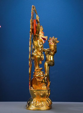 速发甲甲佛像藏萨密宗纯铜全鎏金10寸黑财神大势至菩传曲曲护法像