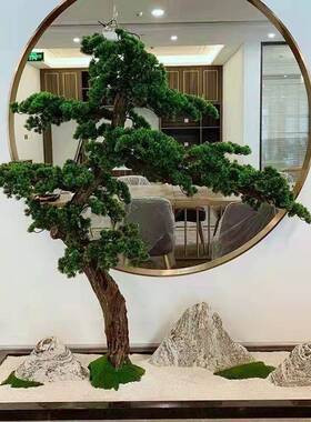 迎客松松树罗汉松假松树造型树假树装饰楼梯商场装饰姗婷