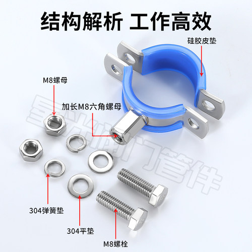 不锈钢平板螺杆管支架加厚管夹卫生级304带螺栓管托卡箍抱箍直销 - 图0