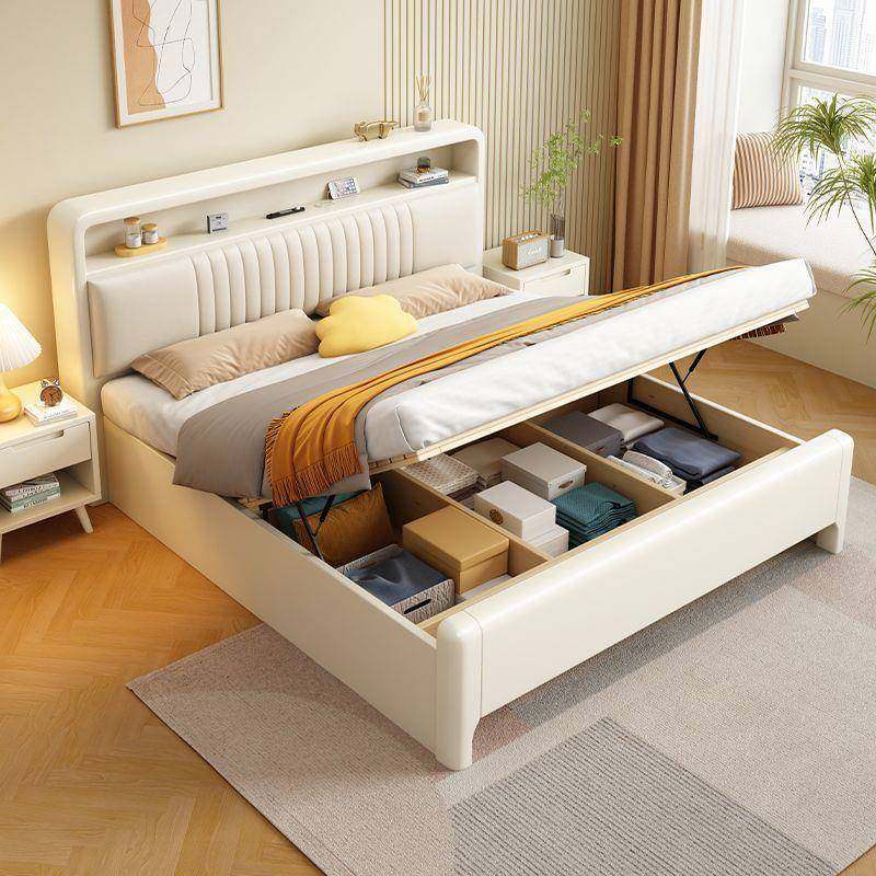 1..8米奶实木床油风1.5米双人床现代简约米12白HWG色卧室储物床货 - 图2