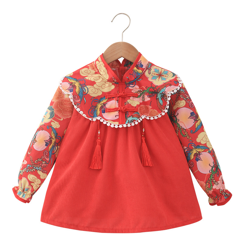 Children's smock Chinese style waterproof and anti-dirty Chinese New Year festive boy and girl bib apron eating clothes baby smock