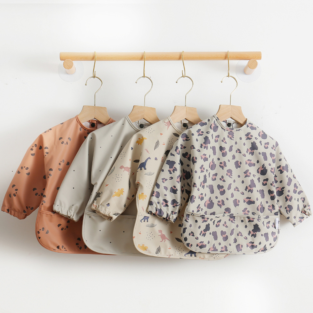 Danish children's waterproof reverse dressing bib baby eating bib super soft PU waterproof baby rice bag anti-dirty feeding