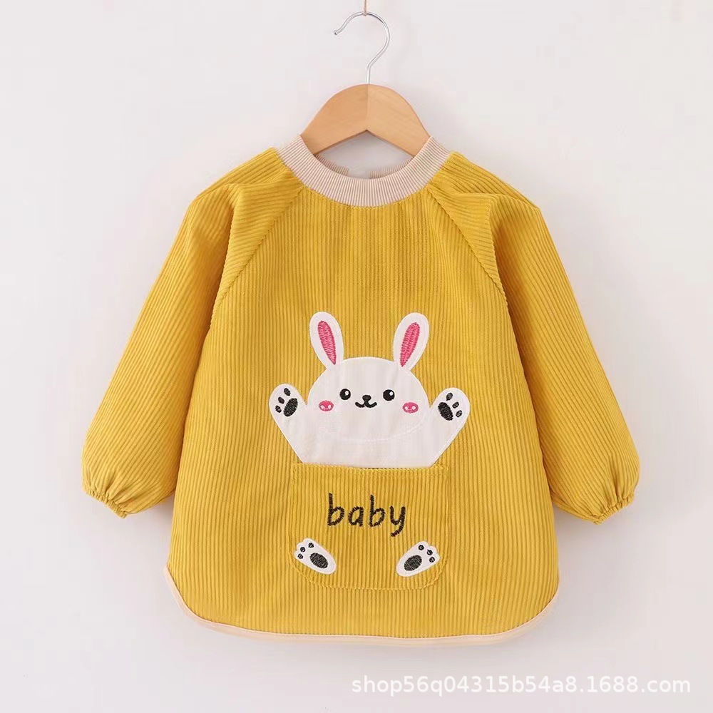 Baby waterproof smock autumn and winter long-sleeved children's apron eating clothes boy bib girl eating pocket anti-dirty reverse dressing