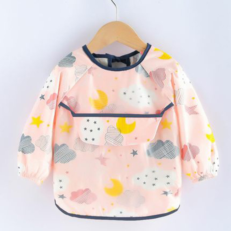 Baby eating smock waterproof and anti-dirty pure cotton spring and autumn baby bib for boys and girls reverse wear protective clothing children's apron