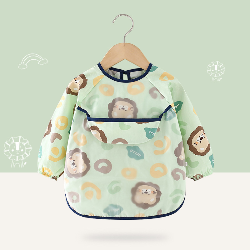 Children's smock spring and autumn pure cotton long-sleeved reverse dressing waterproof baby eating clothes child apron baby bib protective clothing