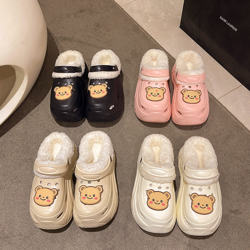 高跟加绒洞洞鞋女外穿秋冬季厚底增高保暖防滑包头毛毛棉拖鞋,淘宝优惠券,粉丝福利购,淘宝优惠卷