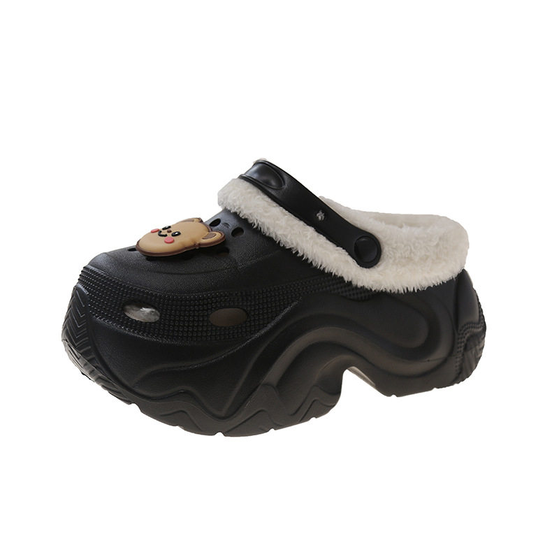 高跟加绒洞洞鞋女外穿秋冬季厚底增高保暖防滑包头毛毛棉拖鞋,淘宝优惠券,粉丝福利购,淘宝优惠卷