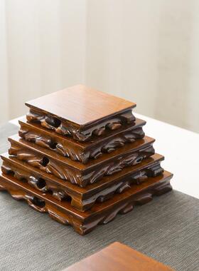 根雕实木底座工艺品摆件正方形木质底座石头佛像紫砂壶花瓶底座