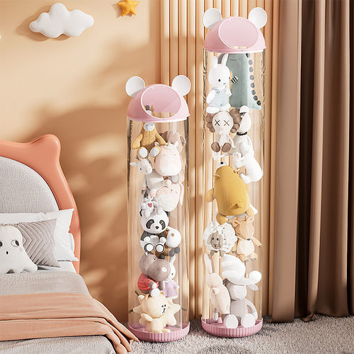 娃娃收纳桶毛绒玩具收纳神器高颜值装儿童公仔玩偶的透明筒展示箱 - 图2